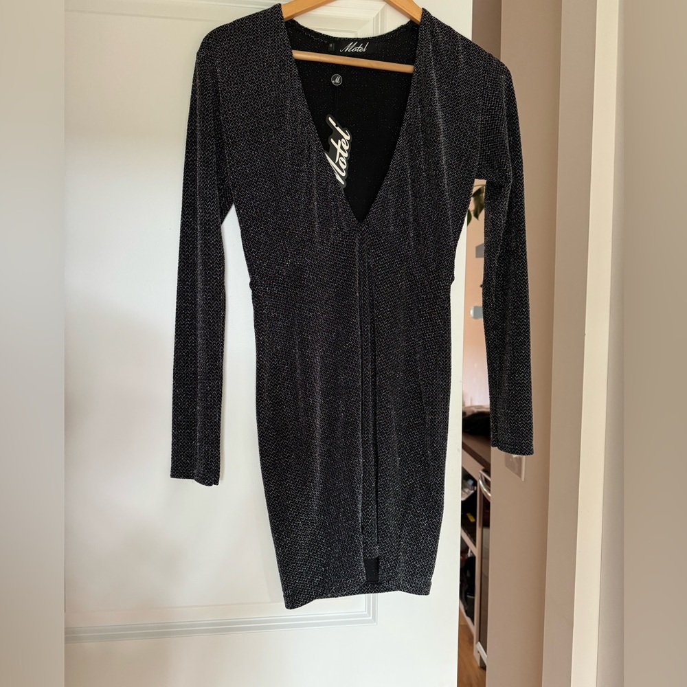 Urban Outfitters Motel mini dress metallic glitter silver and black NWT size M